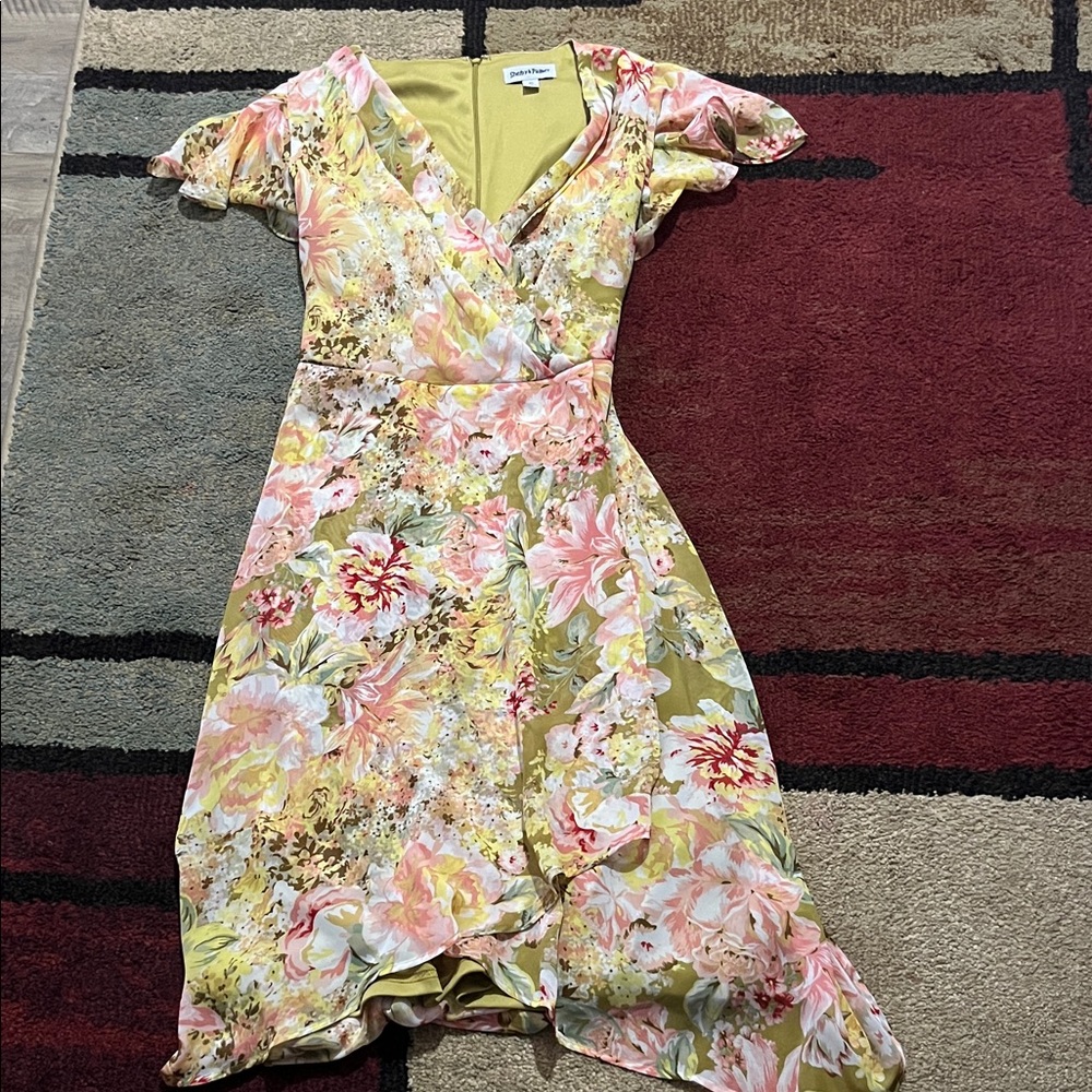 Shelby & Palmer Floral Midi Dress in Pink and Yellow
